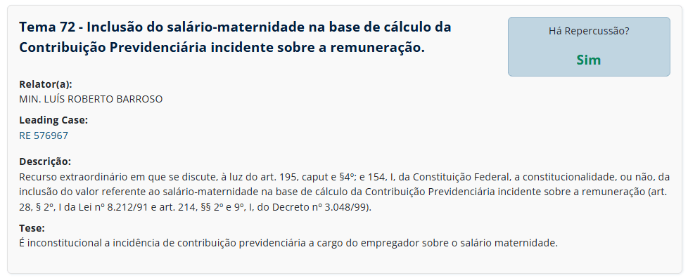Tema 72 do STF